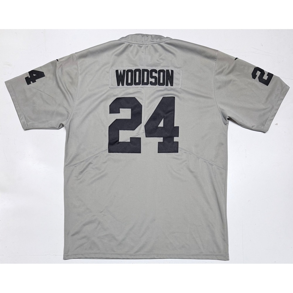Nike Charles Woodson Oakland Raiders Jersey Mens XXL Gray Silver NFL 24 On Field